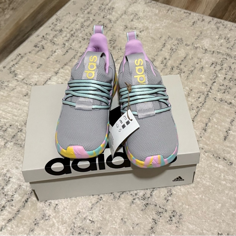 Adidas Kids Gray Sneakers with Colorful Soles